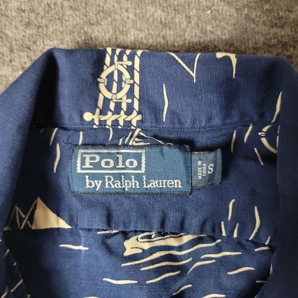 Vtg 90's Polo Ralph Lauren Mens Shirt Sleeve Shirt Size S Boat Sail Blue Yacht - Picture 3 of 10